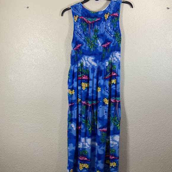 Koko Knot Maxi Dress Ocean Blue Floral Palm Trees S 100% Rayon - Picture 11 of 16
